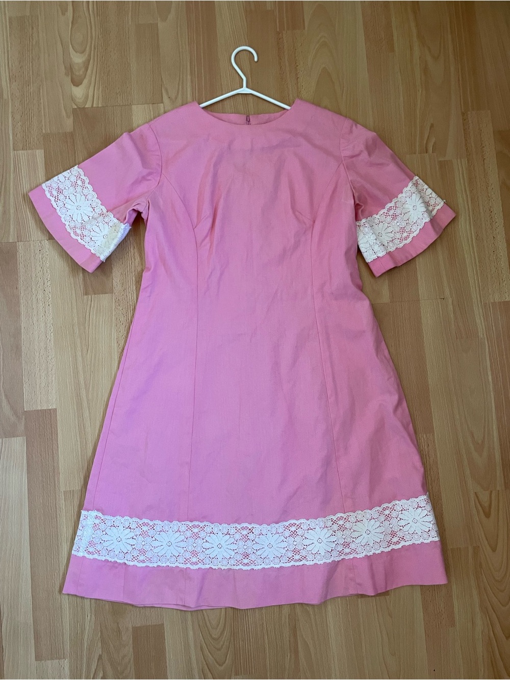 Vintage Pink Lace Trim A-Line Women's Dress
